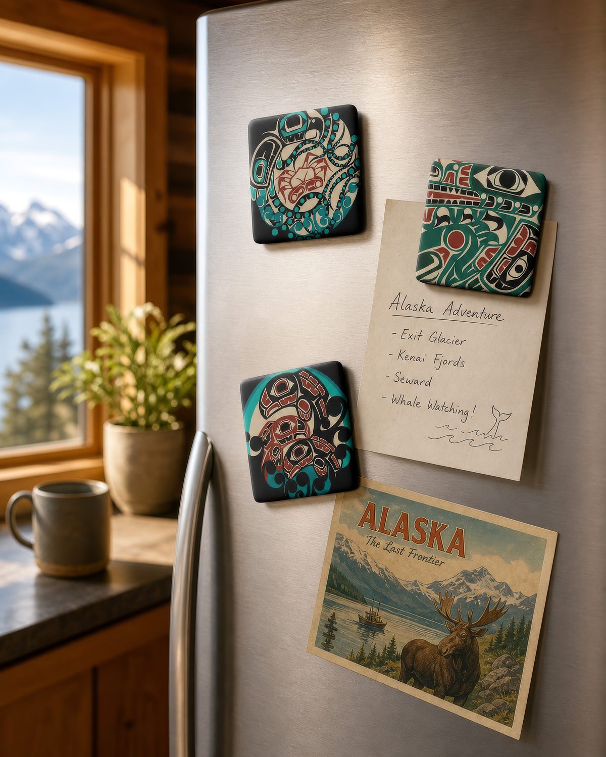 Ceramic magnets on a fridge