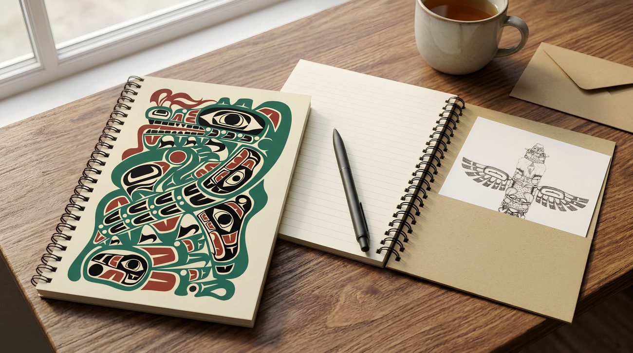 Spiral journal and postcard