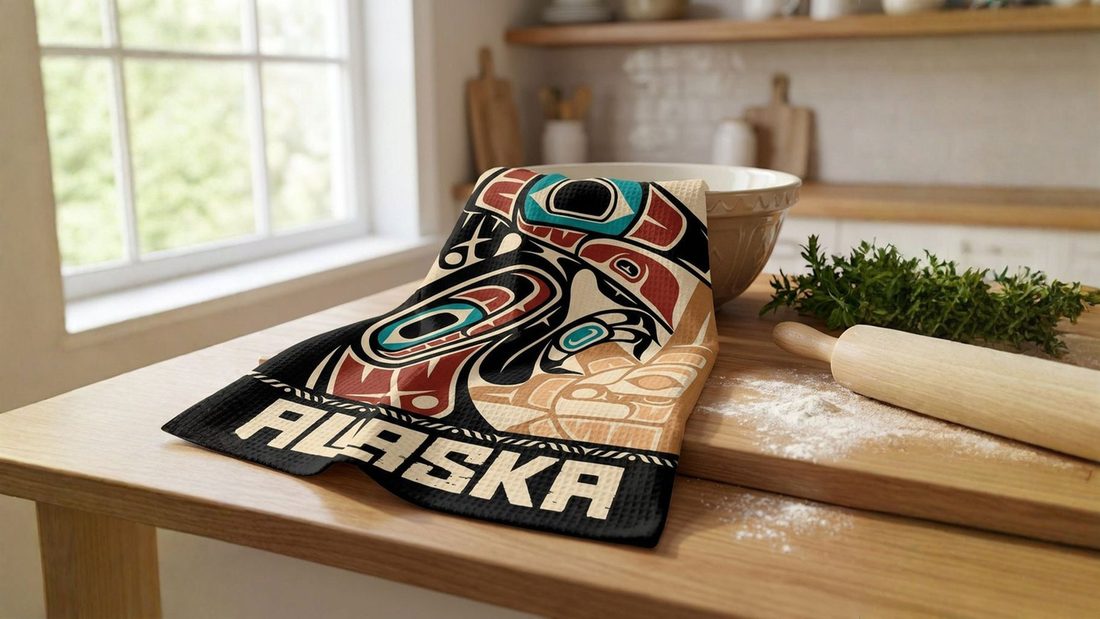 Raven tea towel with the design
